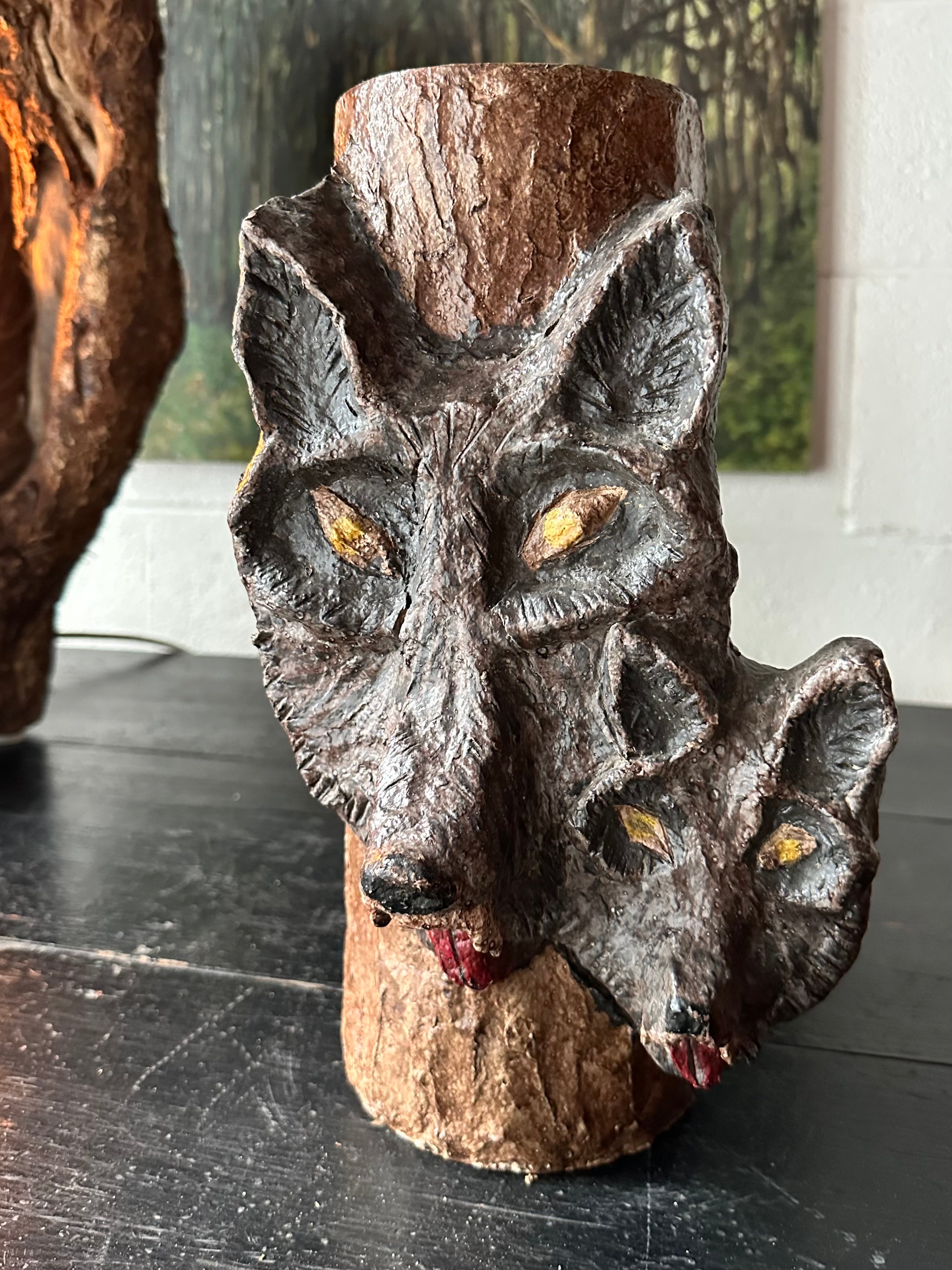 Paper Mache Wolf Art Piece