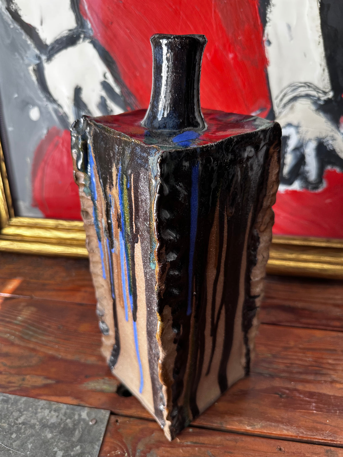 Square slab ceramic vase