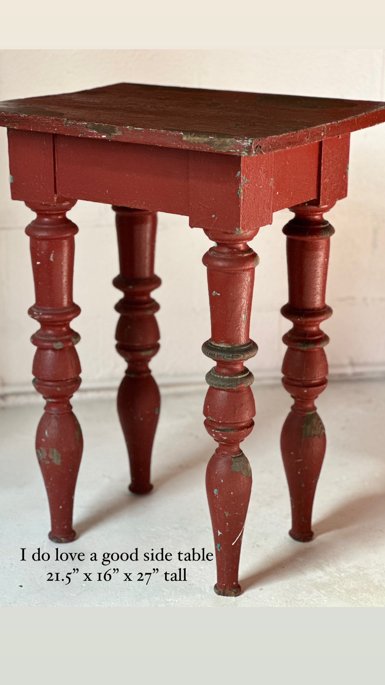 Folk Art Side Table with Exaggerated Turned Legs