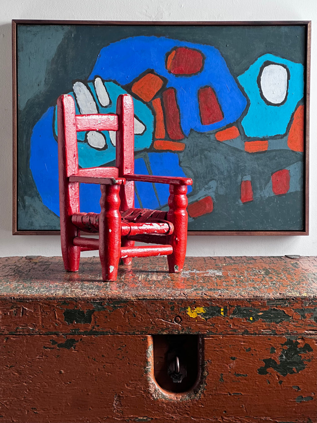Stylized geometric still life on board