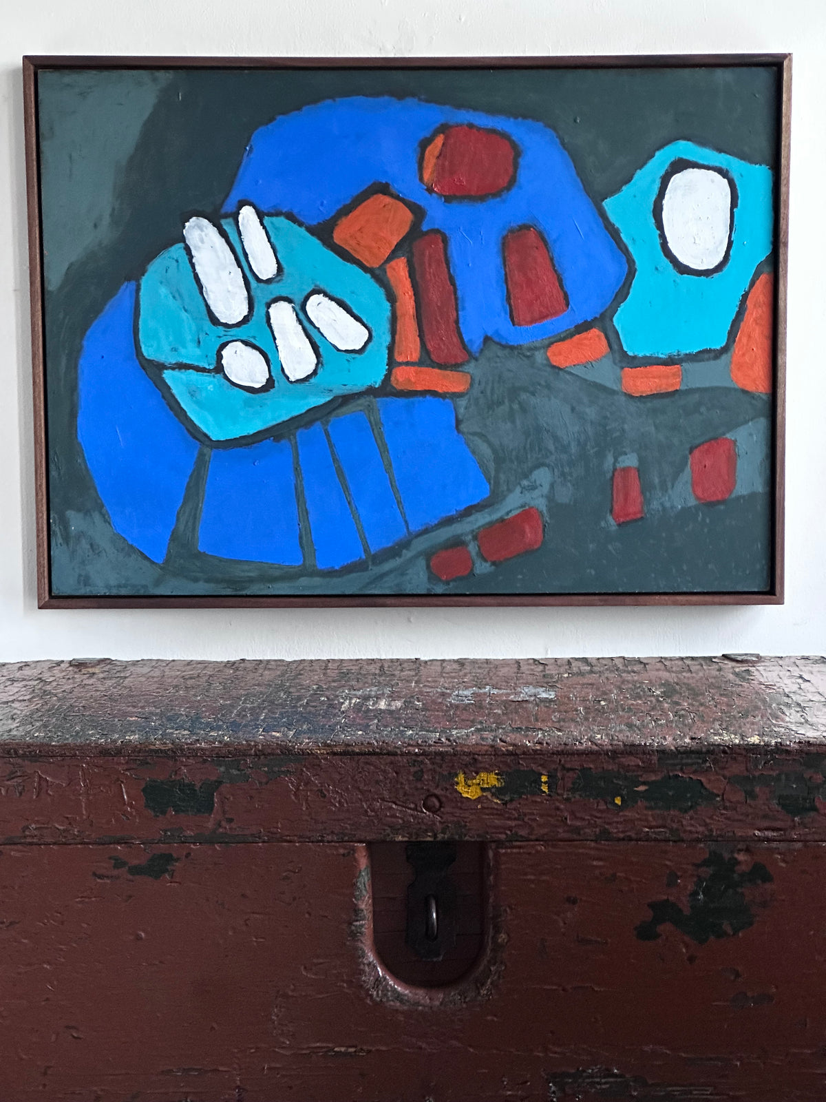 Stylized geometric still life on board