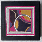 Geometric painting in pink, silver and gold