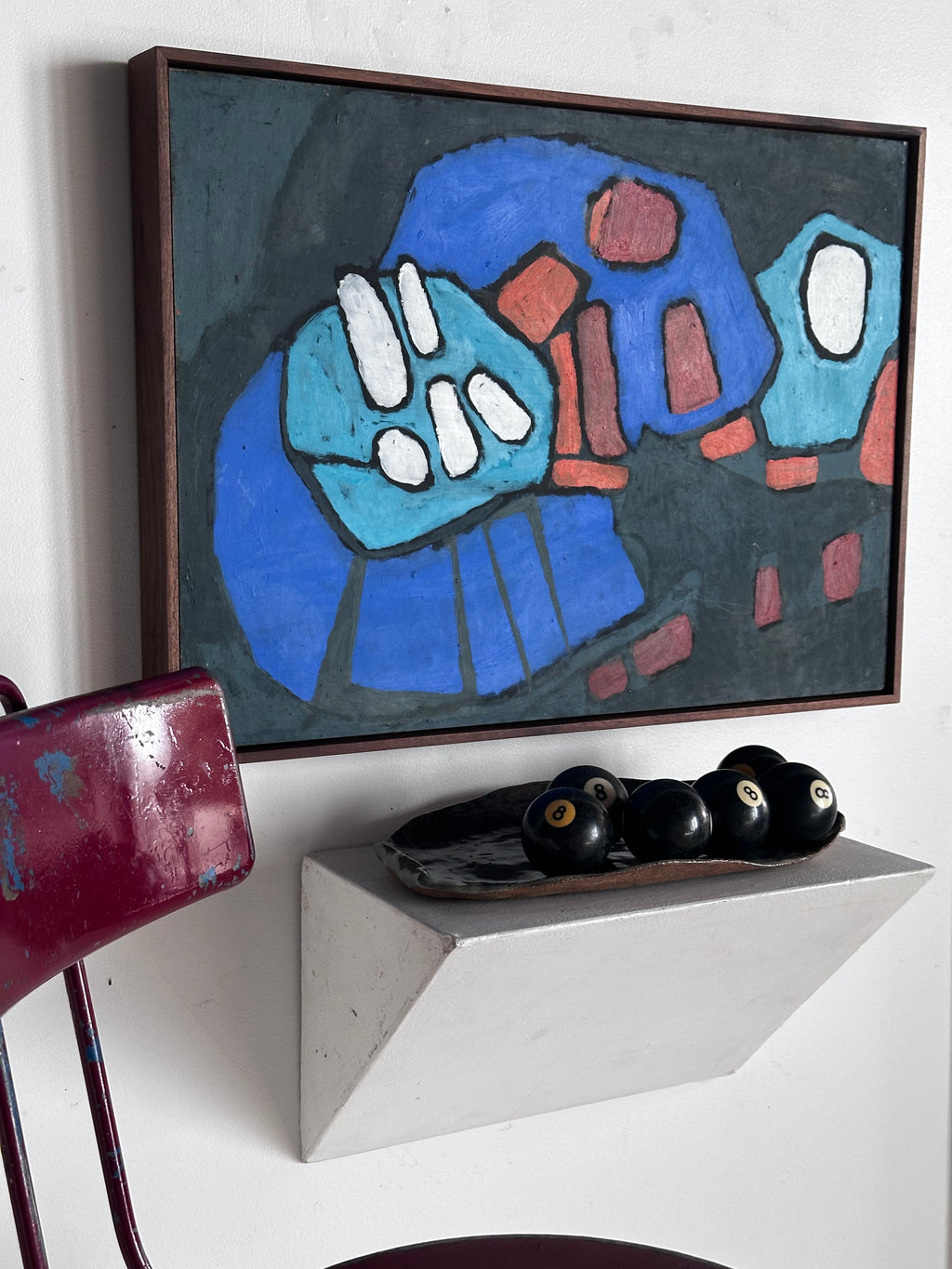 Stylized geometric still life on board