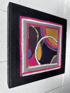 Geometric painting in pink, silver and gold