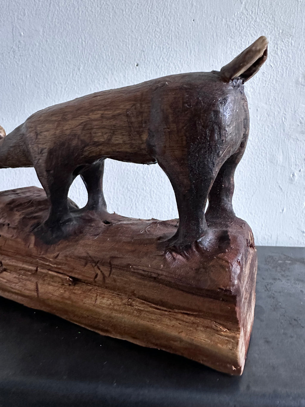Carved wooden deer with fawn