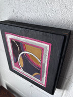Geometric painting in pink, silver and gold