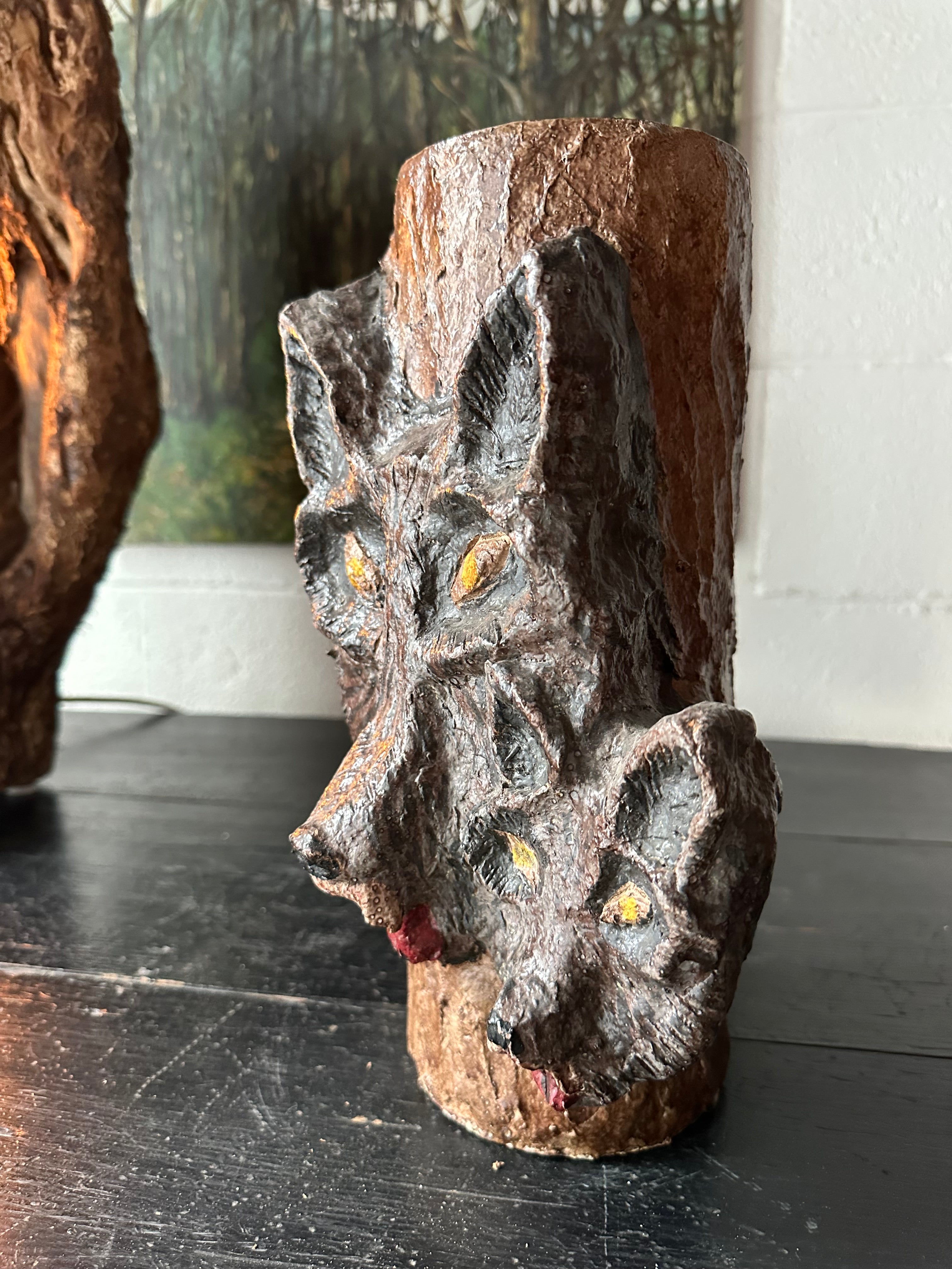 Paper Mache Wolf Art Piece