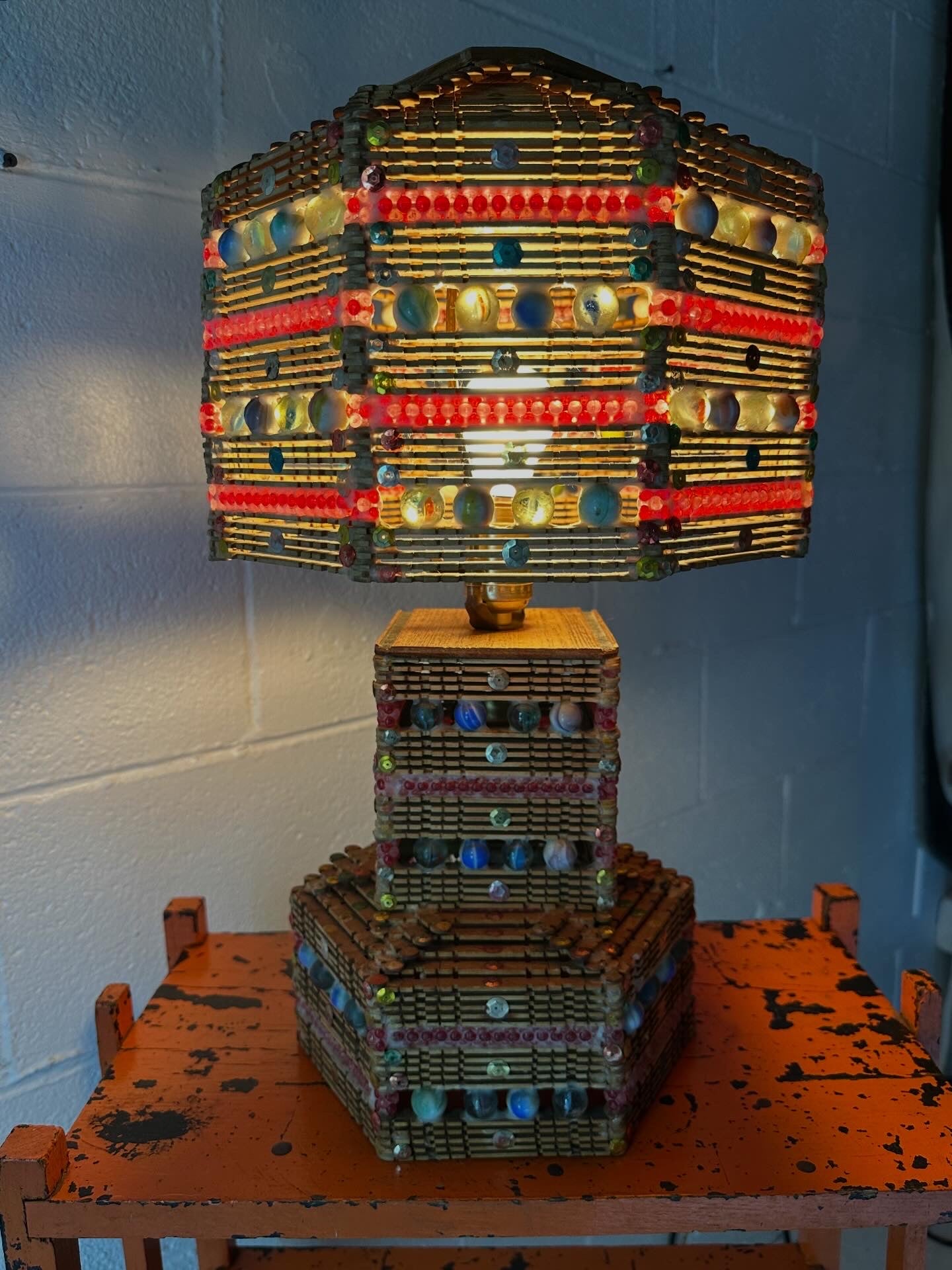 Marble and Popsicle Stick Lamp