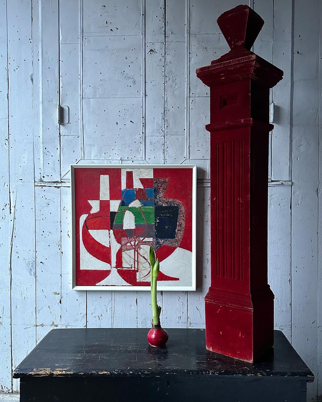Red Flocked Newel Post