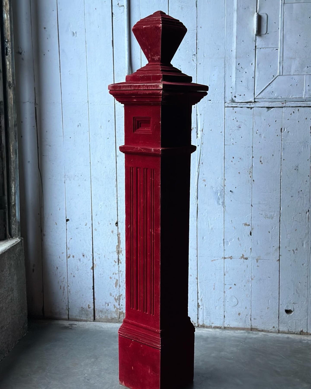 Red Flocked Newel Post