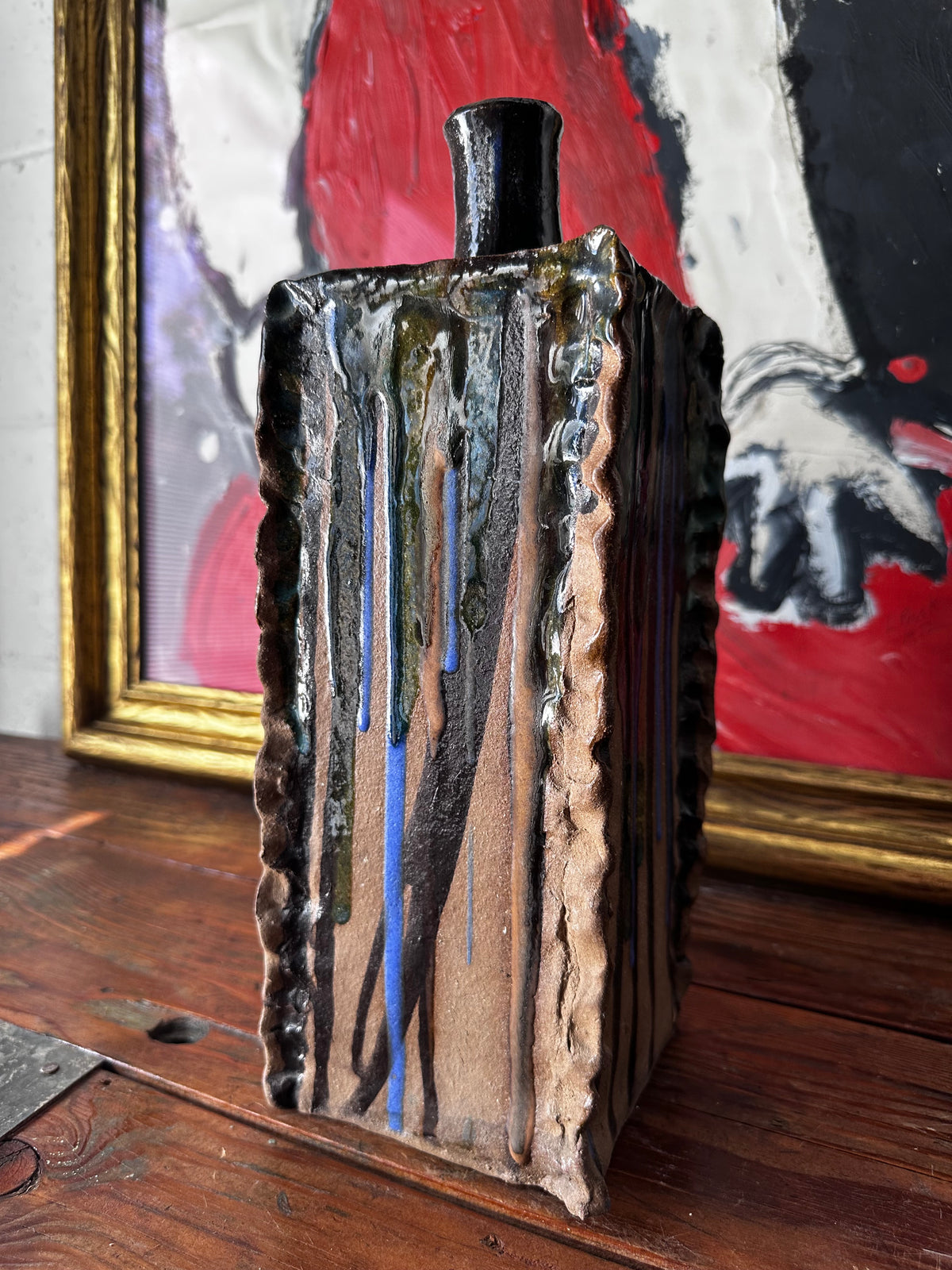 Square slab ceramic vase