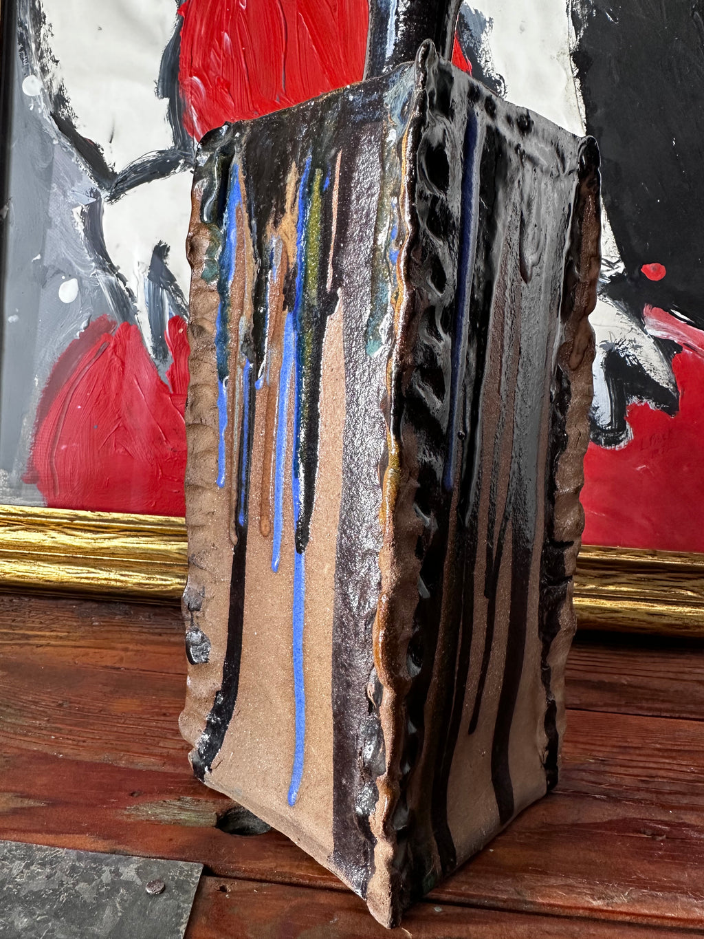 Square slab ceramic vase