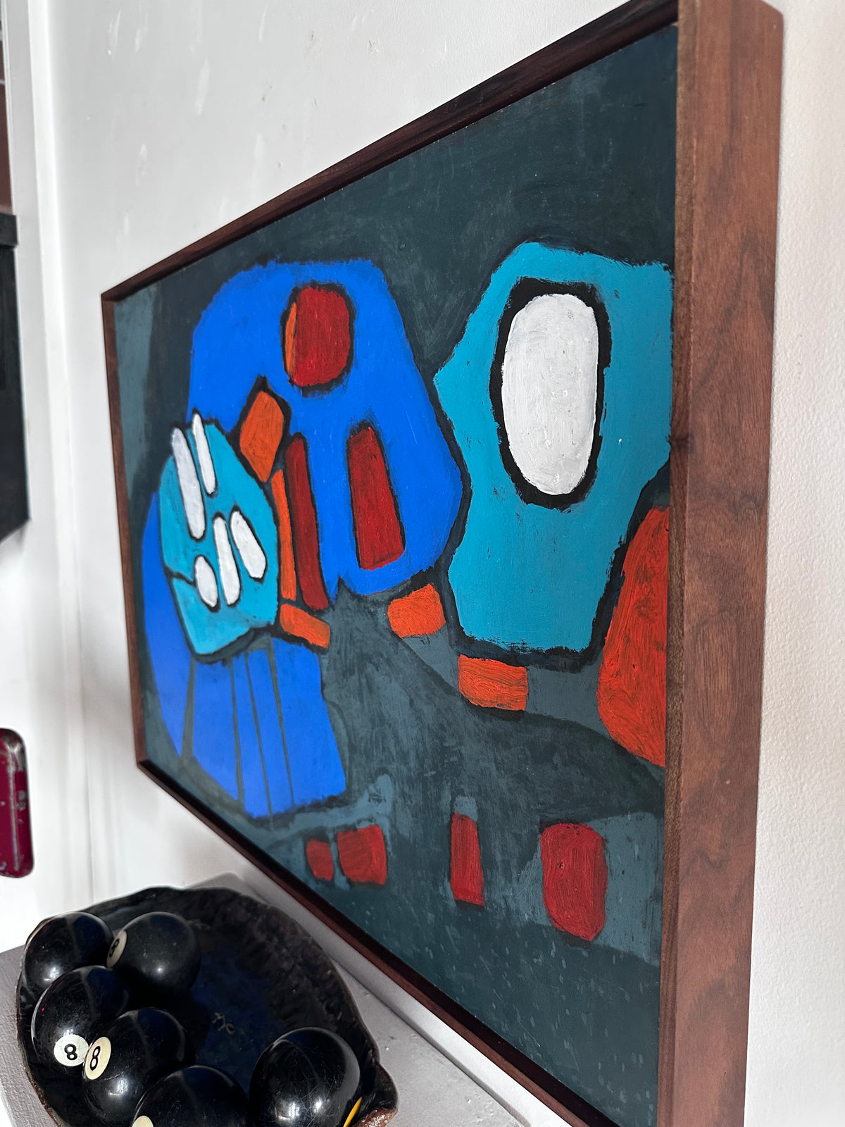 Stylized geometric still life on board