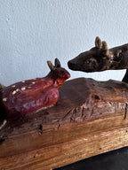 Carved wooden deer with fawn