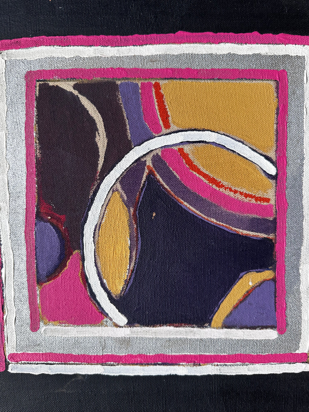Geometric painting in pink, silver and gold