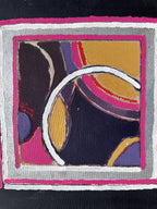 Geometric painting in pink, silver and gold