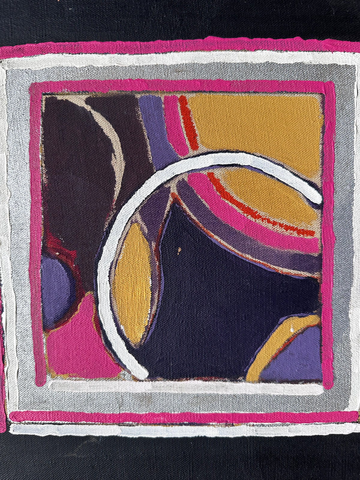 Geometric painting in pink, silver and gold