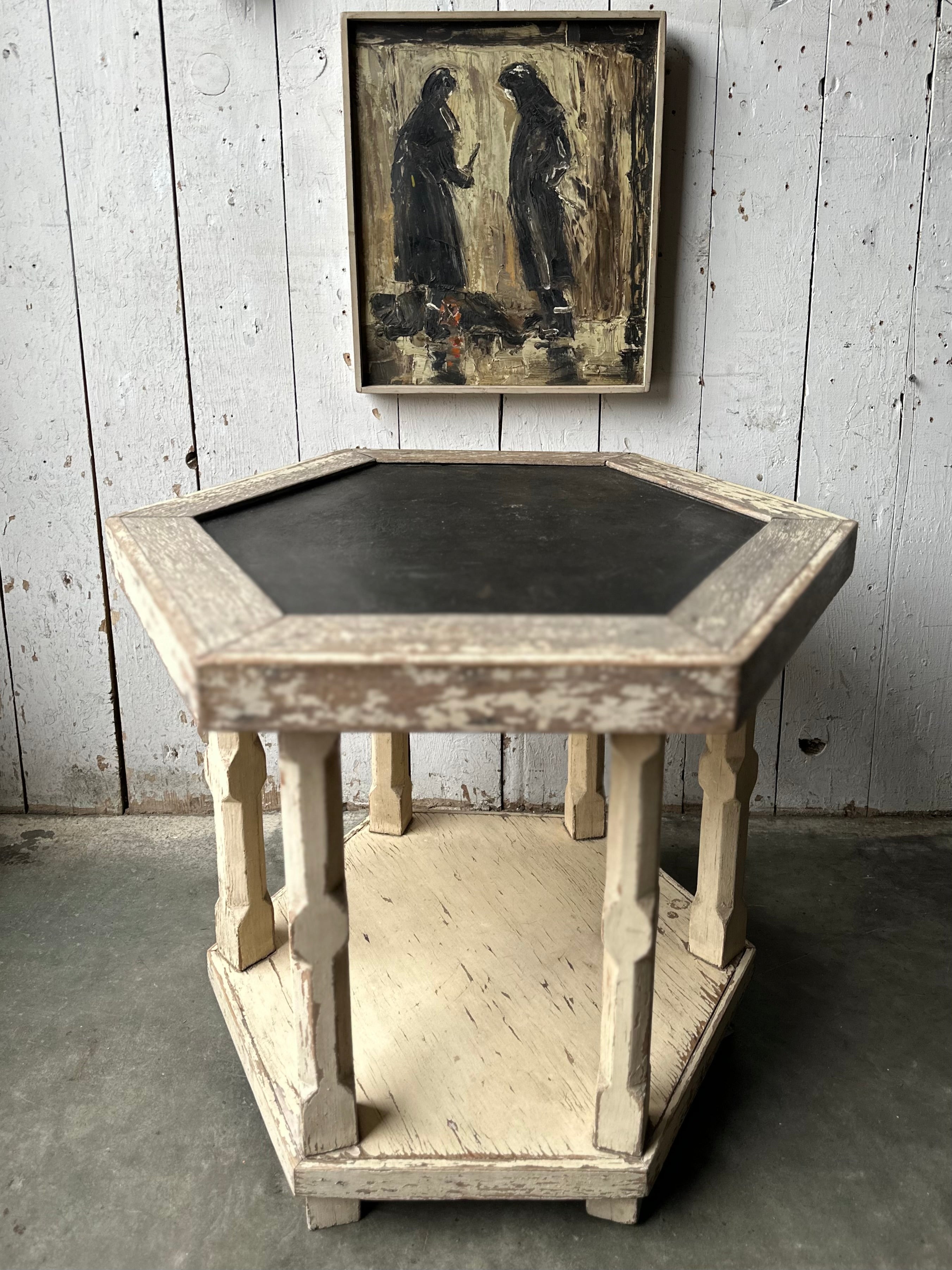 Hexagonal Slate Top Side Table