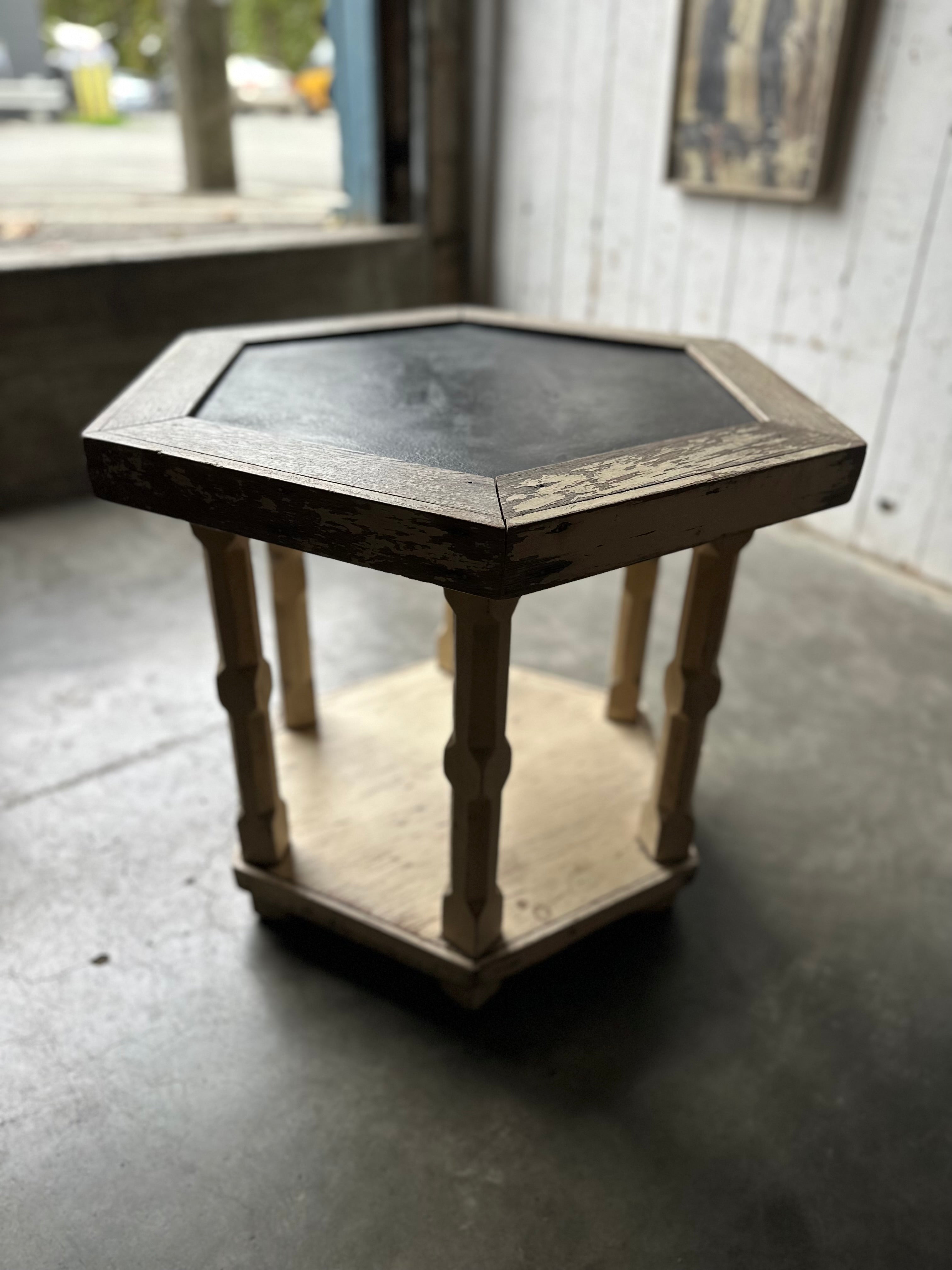 Hexagonal Slate Top Side Table