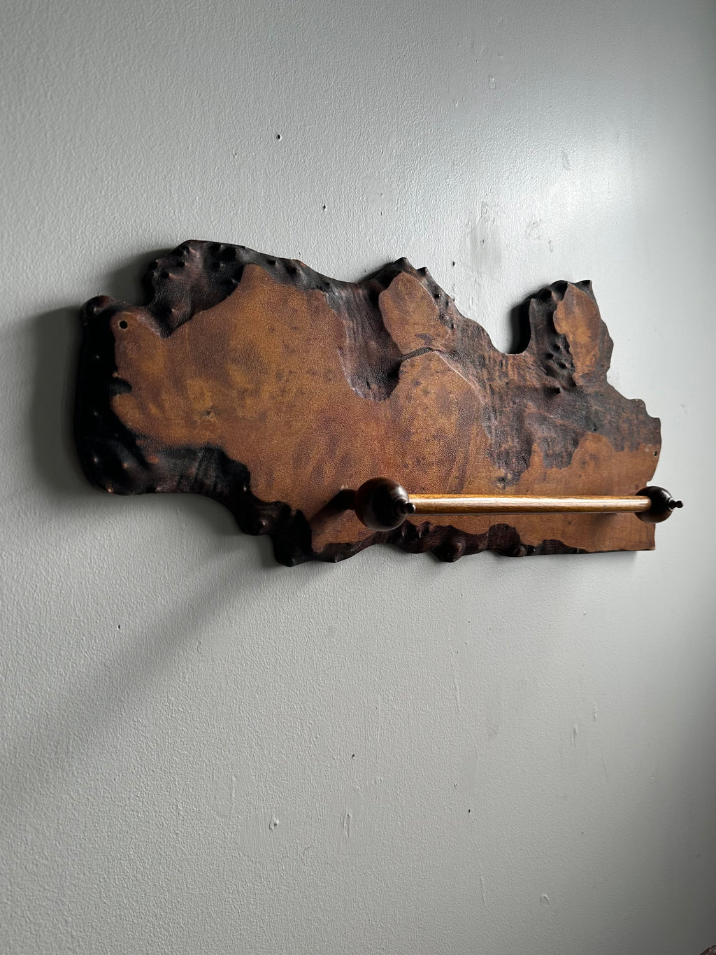 Homemade Burl Slab Towel Bar