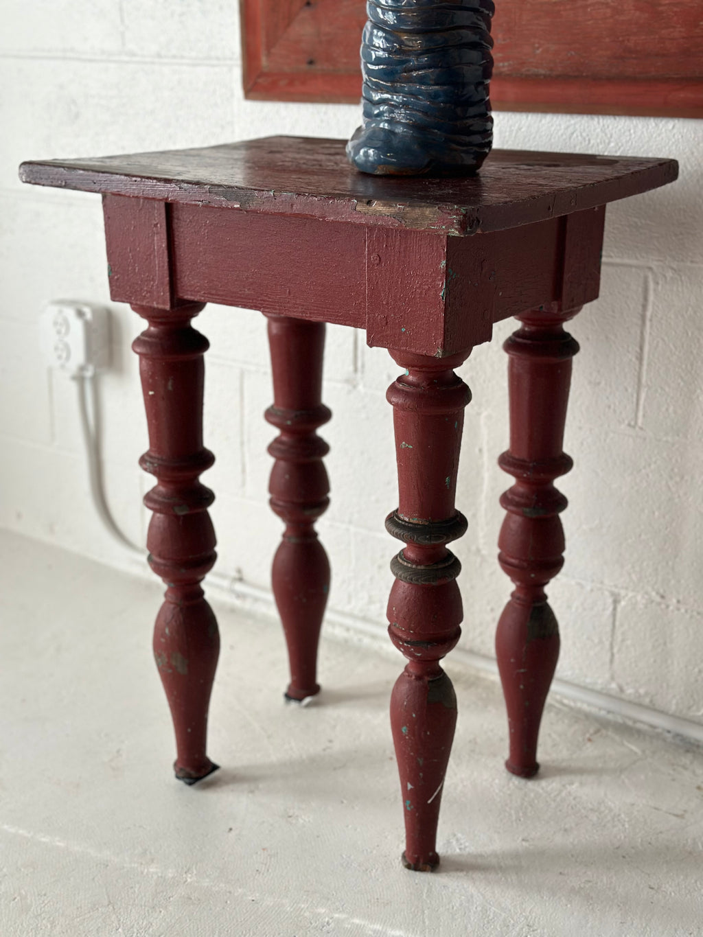 Folk Art Side Table with Exaggerated Turned Legs
