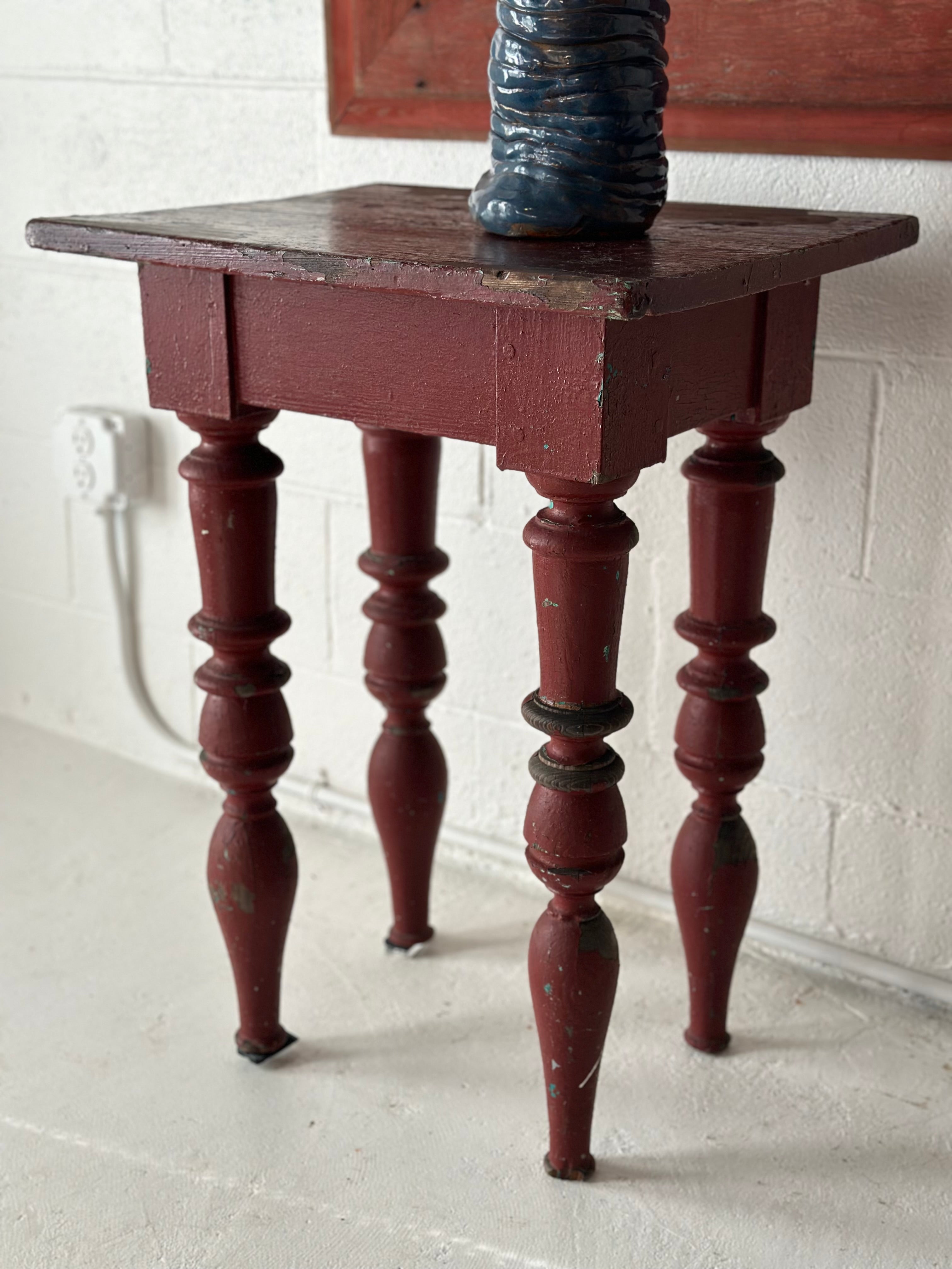 Folk Art Side Table with Exaggerated Turned Legs