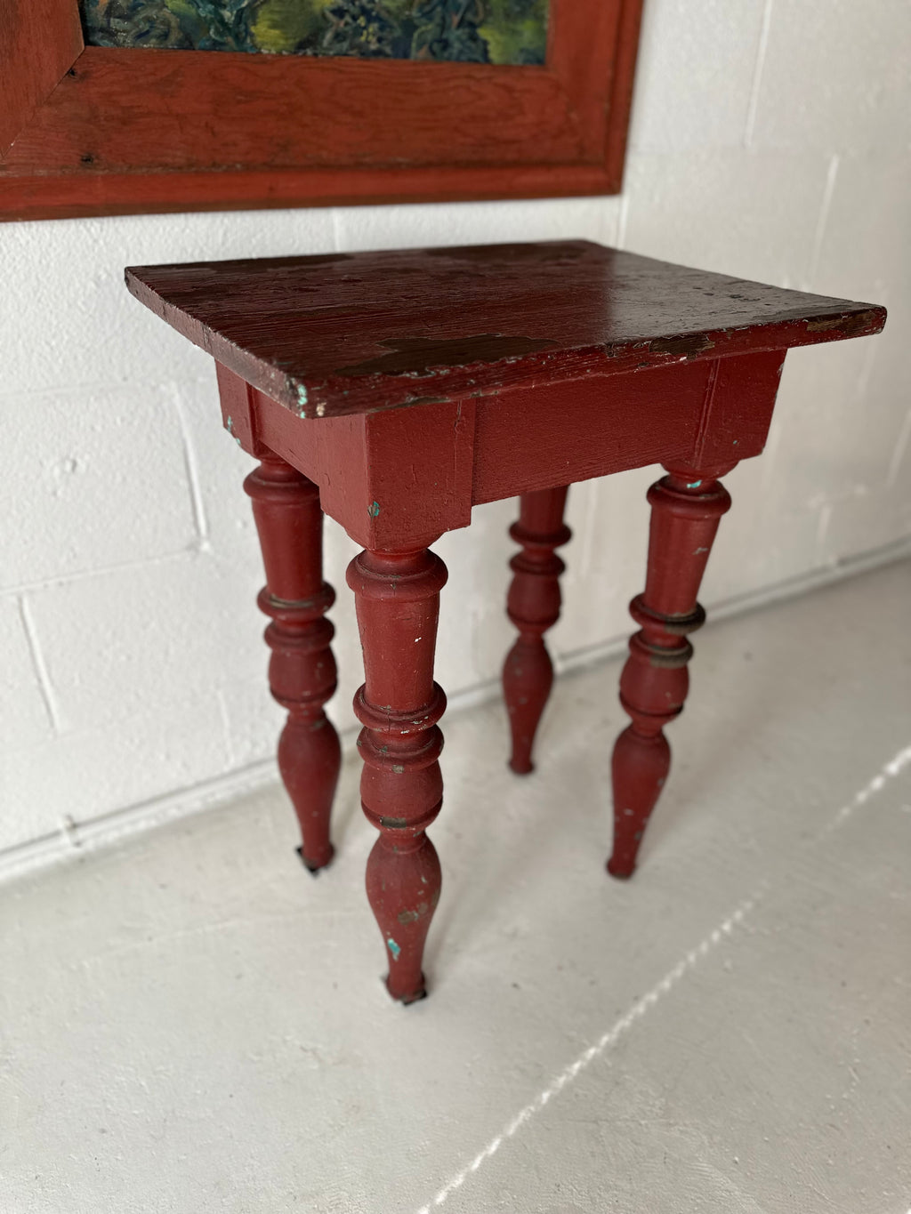 Folk Art Side Table with Exaggerated Turned Legs
