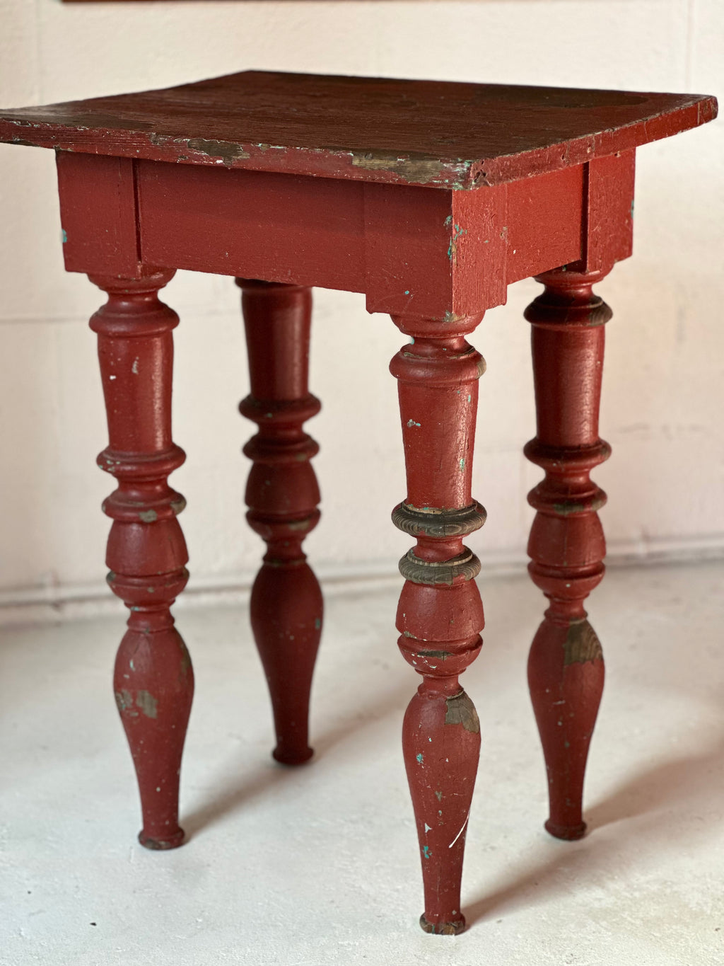 Folk Art Side Table with Exaggerated Turned Legs