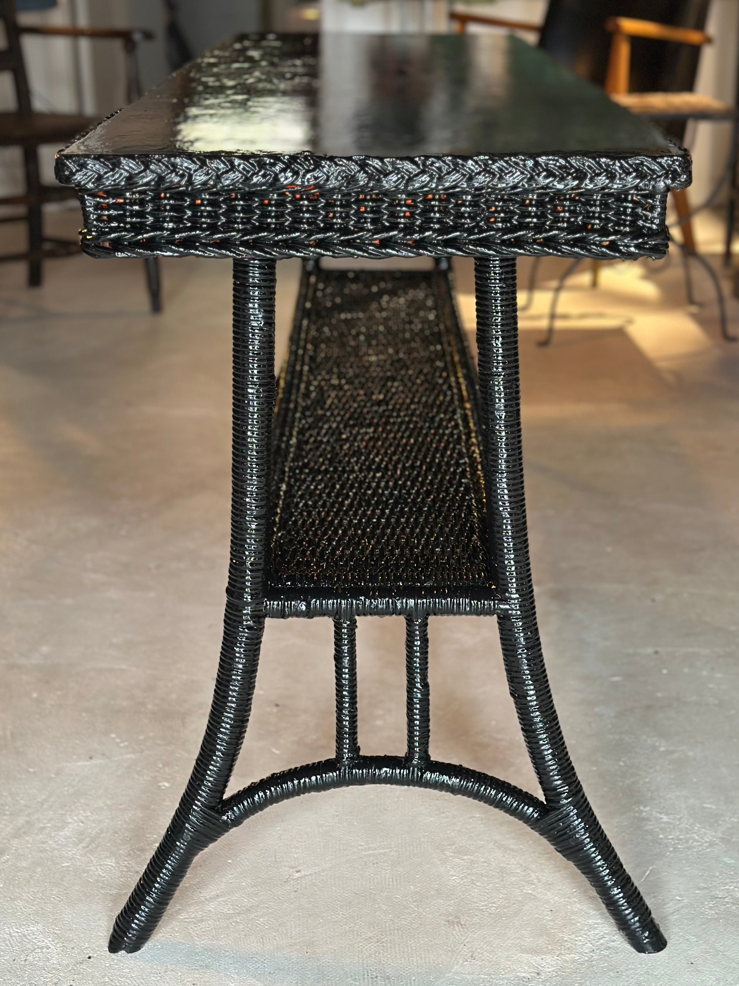 1930s Black Wicker Console Table