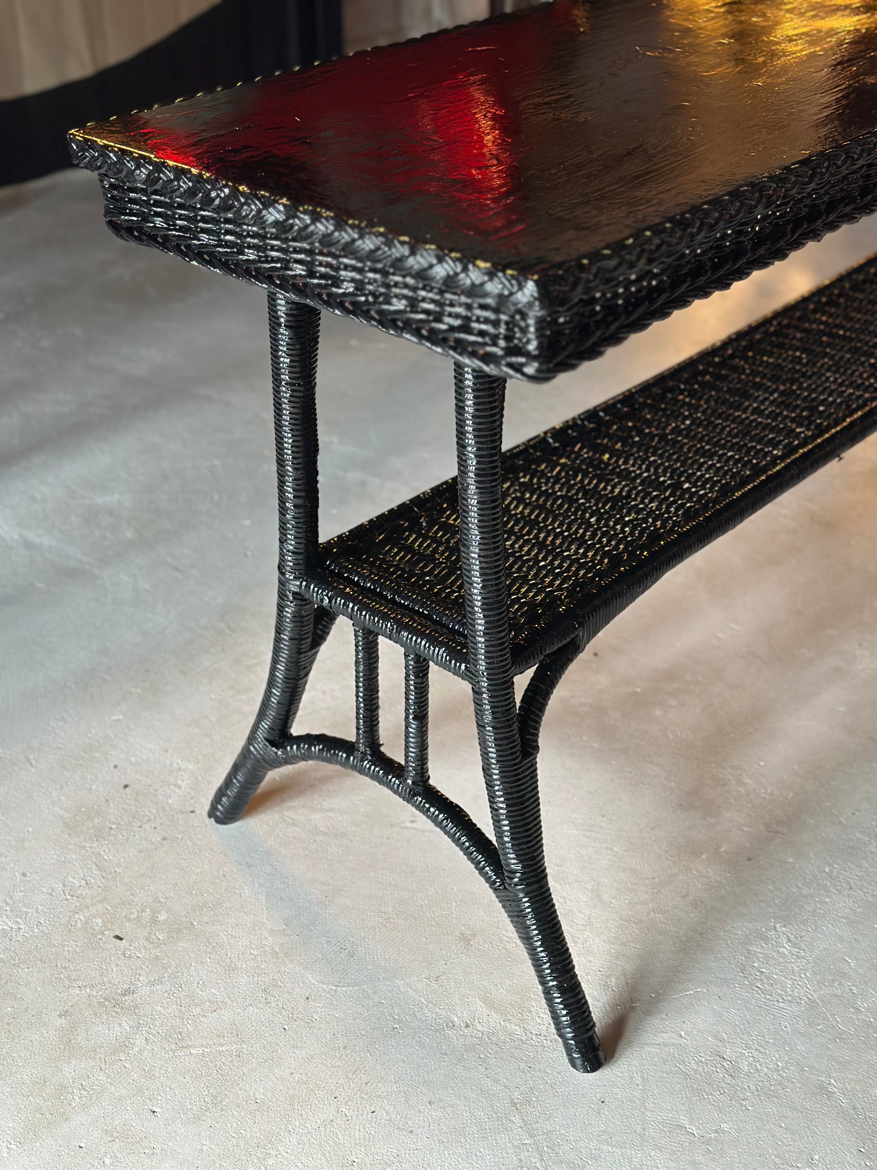 1930s Black Wicker Console Table