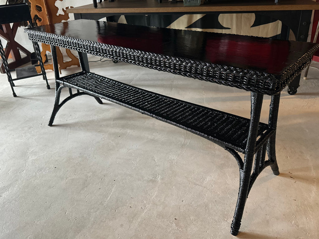 1930s Black Wicker Console Table