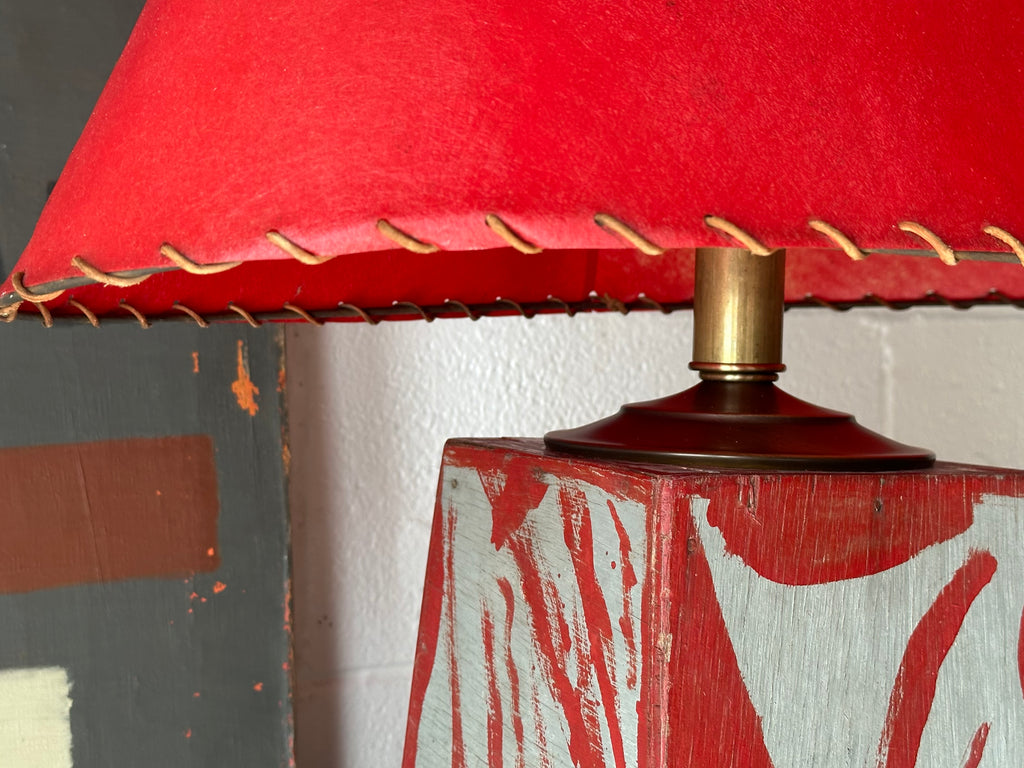 Red and Gray Folk Art Table Lamp