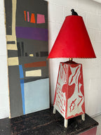 Red and Gray Folk Art Table Lamp