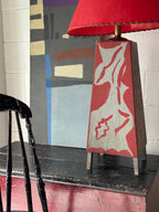 Red and Gray Folk Art Table Lamp