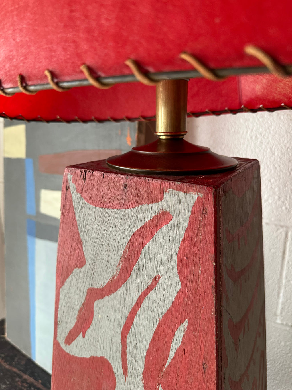 Red and Gray Folk Art Table Lamp