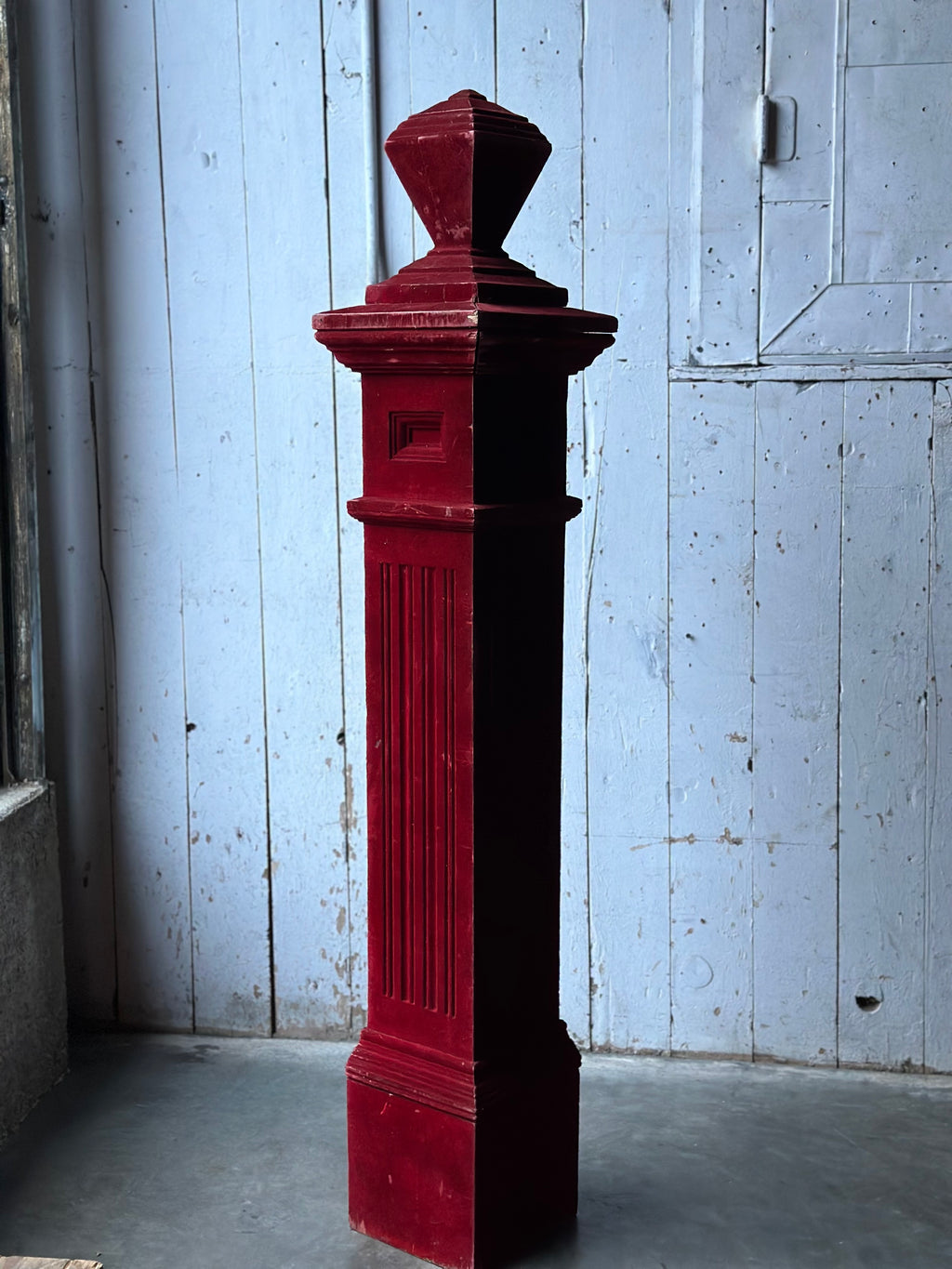 Red Flocked Newel Post
