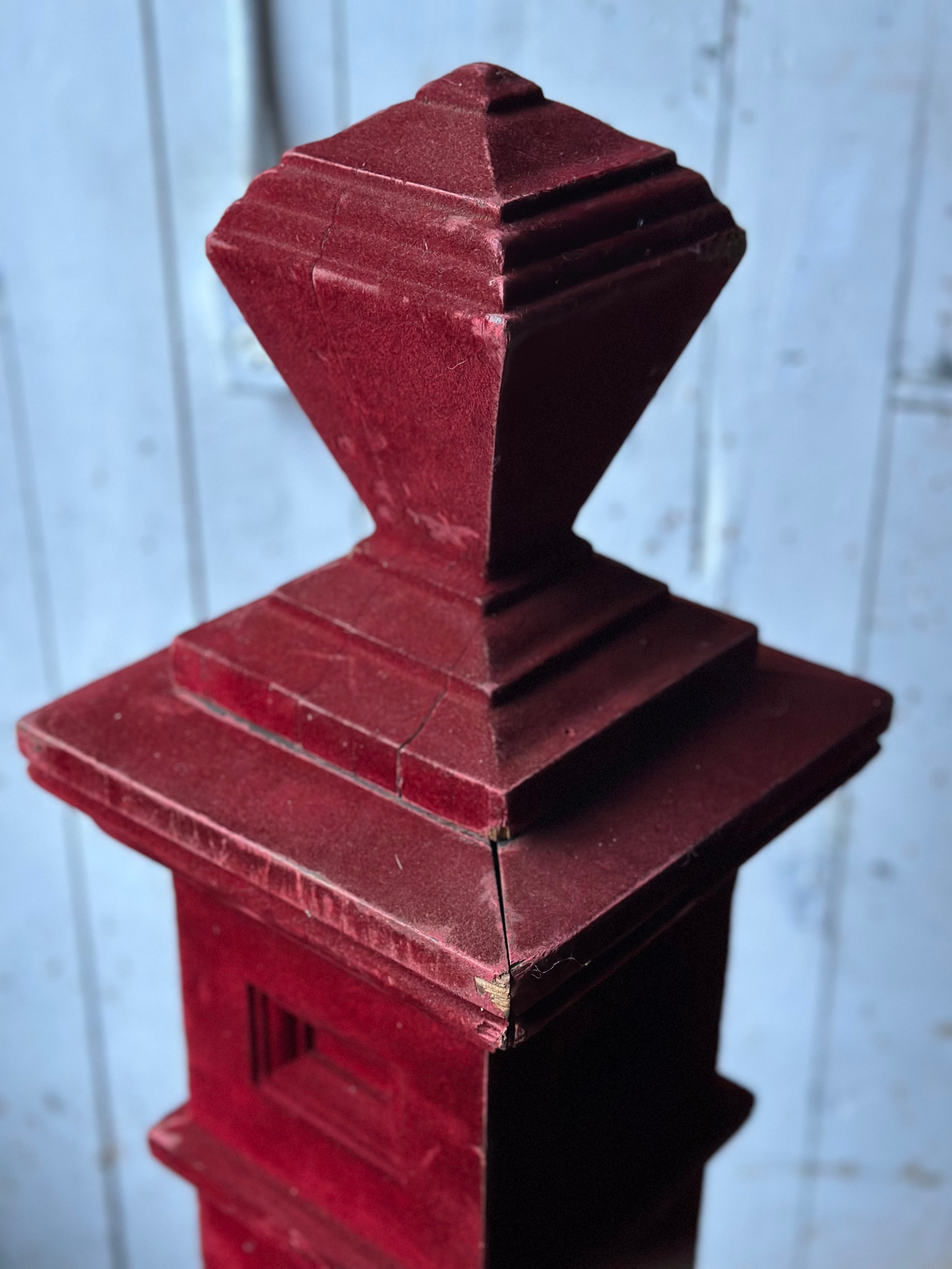 Red Flocked Newel Post