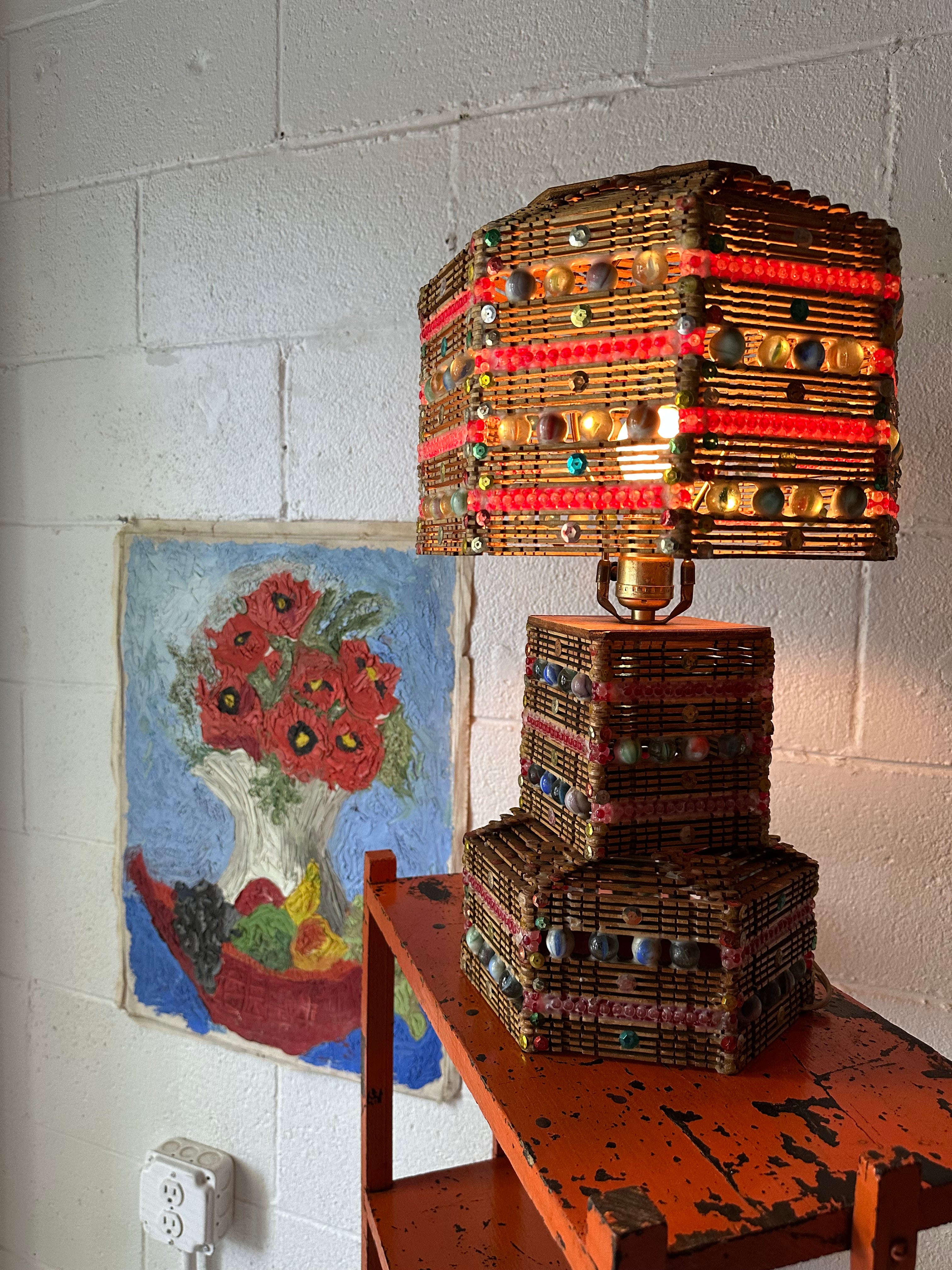 Marble and Popsicle Stick Lamp