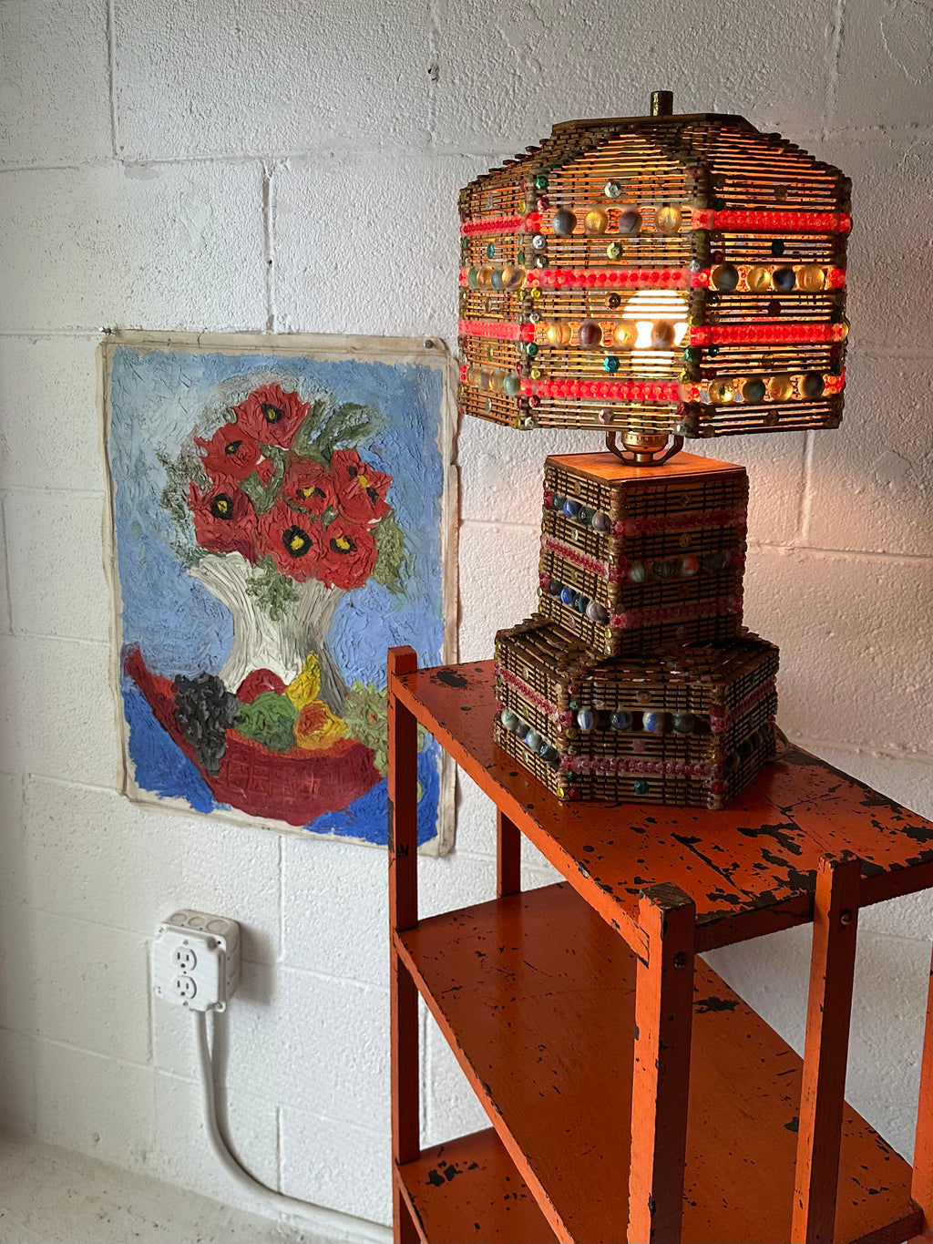 Marble and Popsicle Stick Lamp