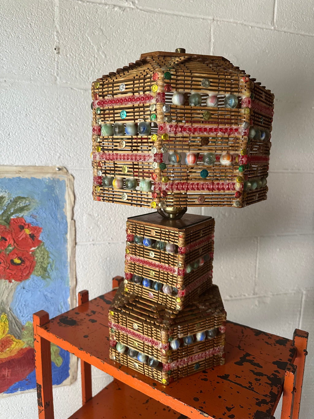 Marble and Popsicle Stick Lamp